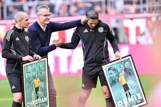 Schiedsrichter Deniz Aytekin bei der Verabschiedung waehrend des spiels der Bundesliga zwischen FC Bayern München und 1. FC Köln, Allianz Arena am 16. May 2026 in München, Deutschland. (Foto von xxx DeFodi Images) +++ Schiedsrichter Deniz Aytekin gestures during the Bundesliga match between FC Bayern München and 1. FC Köln at Allianz Arena on May 16, 2026 in München, Germany. (Photo by xxx DeFodi Images) DFL regulations prohibit any use of photographs as image sequences and or quasi-video. (Photo by xxx DeFodi Images) DFL regulations prohibit any use of photographs as image sequences and or quasi-video. -