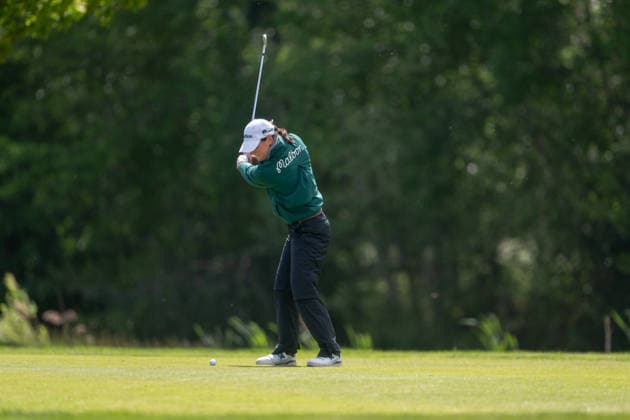 HAMBURG, GERMANY - MAY 16: Darcey Harry of Wales hits her second shot on the 6th hole during the third round of the Amundi German Masters at Green Eagle Golf Courses on May 16, 2026 in Hamburg, Germany. Credit: Andy Astfalck NurPhoto Germany Copyright: xAndyxAstfalckx