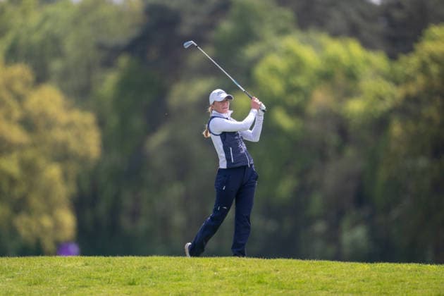 HAMBURG, GERMANY - MAY 16: Sophie Witt of Germany hits her second shot on the 6th hole during the third round of the Amundi German Masters at Green Eagle Golf Courses on May 16, 2026 in Hamburg, Germany. Credit: Andy Astfalck NurPhoto Germany Copyright: xAndyxAstfalckx
