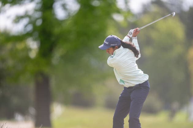 HAMBURG, GERMANY - MAY 16: Avani Prashanth of India hits her second shot on the 6th hole during the third round of the Amundi German Masters at Green Eagle Golf Courses on May 16, 2026 in Hamburg, Germany. Credit: Andy Astfalck NurPhoto Germany Copyright: xAndyxAstfalckx