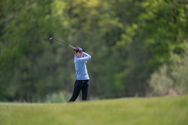 HAMBURG, GERMANY - MAY 16: Meghan MacLaren of England hits her second shot on the 6th hole during the third round of the Amundi German Masters at Green Eagle Golf Courses on May 16, 2026 in Hamburg, Germany. Credit: Andy Astfalck NurPhoto Germany Copyright: xAndyxAstfalckx