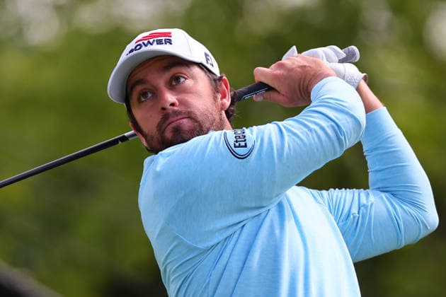 NEWTON SQUARE, PA - MAY 15: Elvis Smylie of Australia tees off at the tenth tee during Round two of the 2026 PGA, Golf Herren Championship on May 15, 2026 at Aronimink Golf Club in Newtown Square, Pennsylvania. (Photo by Rich Graessle Icon Sportswire) GOLF: MAY 15 PGA PGA Championship EDITORIAL USE ONLY Icon260515257852