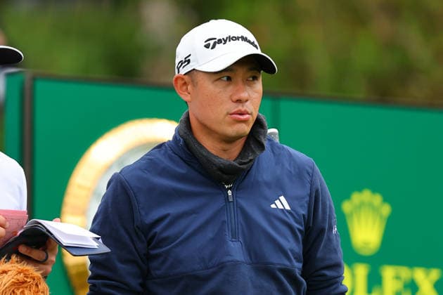 NEWTON SQUARE, PA - MAY 15: Collin Morikawa of the United States tees off at the first tee during Round two of the 2026 PGA, Golf Herren Championship on May 15, 2026 at Aronimink Golf Club in Newtown Square, Pennsylvania. (Photo by Rich Graessle Icon Sportswire) GOLF: MAY 15 PGA PGA Championship EDITORIAL USE ONLY Icon260515258412