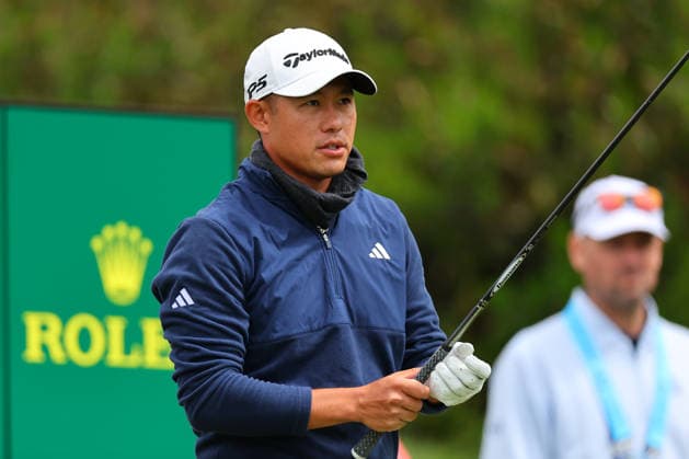 NEWTON SQUARE, PA - MAY 15: Collin Morikawa of the United States tees off at the first tee during Round two of the 2026 PGA, Golf Herren Championship on May 15, 2026 at Aronimink Golf Club in Newtown Square, Pennsylvania. (Photo by Rich Graessle Icon Sportswire) GOLF: MAY 15 PGA PGA Championship EDITORIAL USE ONLY Icon260515258422