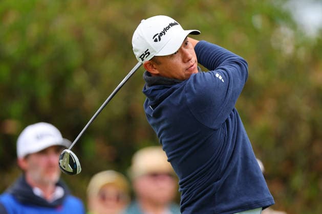 NEWTON SQUARE, PA - MAY 15: Collin Morikawa of the United States tees off at the first tee during Round two of the 2026 PGA, Golf Herren Championship on May 15, 2026 at Aronimink Golf Club in Newtown Square, Pennsylvania. (Photo by Rich Graessle Icon Sportswire) GOLF: MAY 15 PGA PGA Championship EDITORIAL USE ONLY Icon260515258442