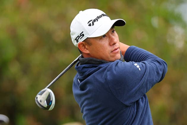 NEWTON SQUARE, PA - MAY 15: Collin Morikawa of the United States tees off at the first tee during Round two of the 2026 PGA, Golf Herren Championship on May 15, 2026 at Aronimink Golf Club in Newtown Square, Pennsylvania. (Photo by Rich Graessle Icon Sportswire) GOLF: MAY 15 PGA PGA Championship EDITORIAL USE ONLY Icon260515258452