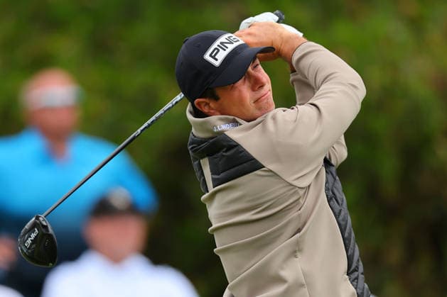 NEWTON SQUARE, PA - MAY 15: Viktor Hovland of Norway tees off at the first tee during Round two of the 2026 PGA, Golf Herren Championship on May 15, 2026 at Aronimink Golf Club in Newtown Square, Pennsylvania. (Photo by Rich Graessle Icon Sportswire) GOLF: MAY 15 PGA PGA Championship EDITORIAL USE ONLY Icon260515258492