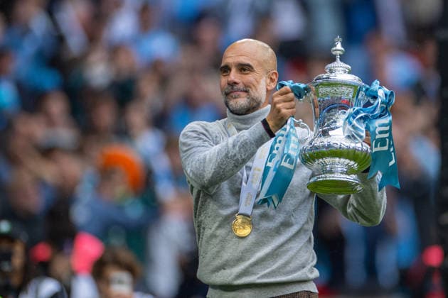 LONDON, ENGLAND - MAY 16: Manager Pep Guardiola (Manchester City) carries the FA Cup after Manchester City win the Emirates FA Cup Final Match between Chelsea and Manchester City at Wembley Stadium on May 16, 2026 in London, England. (Photo by Claire Jeffrey Sports Press Photo) Copyright: xClairexJeffreyx xSPPx Sportspressphoto_SPR148030
