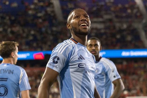 new york red bulls e new york city fc pela major league soccer Andres Perea of NYCFC celebrates his goal during the match between the New York Red Bulls and New York City FC, in Major League Soccer, at Sports Illustrated Stadium, on Saturday, May 16, 2026. harrison sports illustrated stadium NJ united states Copyright: xWILLIAMxVOLCOVx