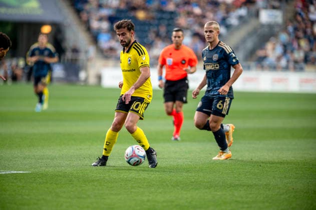 May 16, 2026, Philadelphia, Pennsylvania, United States: CAVAN SULLIVAN (6) fights for the ball against Columbus CrewÃ¢â‚¬â ¢s DIEGO ROSSI (10) during the match at Subaru Park in Chester PA Soccer 2026: Union 1-1 Columbus Crew  - ZUMArf1_ 20260516_zaf_rf1_003 Copyright: xRickyxFitchettx