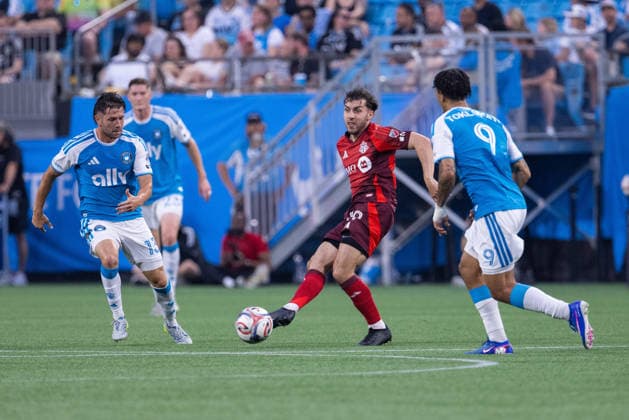 May 16, 2026: Toronto FC defender Kobe Franklin (19) passes the ball away during the first half of the Major League Soccer match up at Bank of America Stadium in Charlotte, NC. ( CSM) Charlotte United States - ZUMAc04_ 20260516_zma_c04_028 Copyright: xScottxKinserx