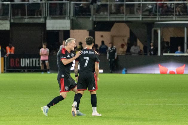 May 16, 2026, Washington, District Of Columbia, United States: D.C. United forward JOoÆ’O PEGLOW celebrates with teammate SILVAN HEFTI after a goal call that was later overturned during an MLS, Fussball Herren, USA match against St. Louis Washington SC at Audi Field. DC United Vs St. Louis CITY SC  - ZUMAk206 20260516_znp_k206_006 Copyright: xMattxKaminskyx