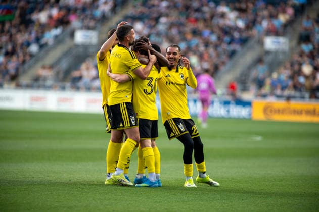 May 16, 2026, Philadelphia, Pennsylvania, United States: Columbus Crew celebrates after scoring a goal against the Union during the match at Subaru Park in Chester PA Philadelphia United States - ZUMArf1_ 20260516_zaf_rf1_006 Copyright: xRickyxFitchettx