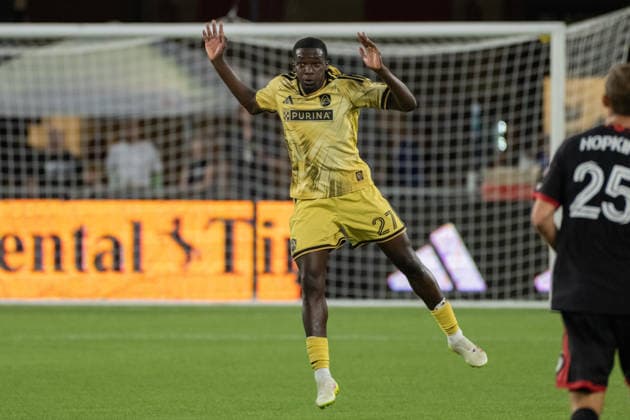 May 16, 2026, Washington, District Of Columbia, United States: St. Louis City SC defender Fallou Fall reacts during an MLS, Fussball Herren, USA match against D.C. United at Audi Field. DC United Vs St. Louis CITY SC  - ZUMAk206 20260516_znp_k206_010 Copyright: xMattxKaminskyx
