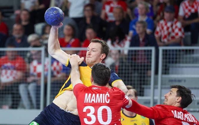 Croatia v Sweden: Internation Friendly Handball Match Felix Claar of Sweden in action during the International Friendly, Länderspiel, Nationalmannschaft handball match between Croatia and Sweden at Arena Varazdin on May 16, 2026.  SanjinxStrukic PIXSELL
