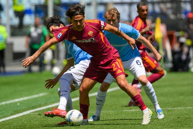 Matteo Cancellieri of SS Lazio, Paulo Dybala of AS Roma and Nicolo Rovella of SS Lazio during the Serie A 2025 2026 football match between AS Roma and SS Lazio at Stadio Olimpico in Rome (Italy), May 17, 2026. AndreaxStaccioli