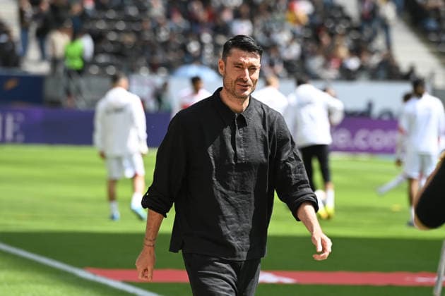 Trainer Albert RIERA (F) Fussball 1. Bundesliga Saison 2025 2026, 34.Spieltag, Spieltag34, matchday34, Eintracht Frankfurt (F) - VfB Stuttgart (S) 2-2 am 16.05.2026 Deutsche Bank Park Frankfurt. DFL regulations prohibit any use of photographs as image sequences and or quasi-video Â