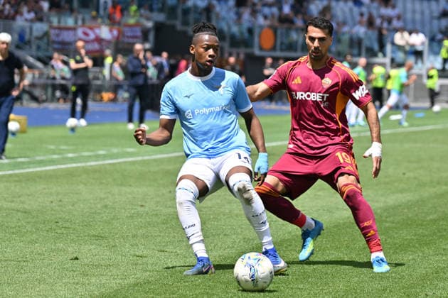 RECORD DATE NOT STATED 17th May 2026, Stadio Olimpico, Rome, Italy; Serie A Football; Roma versus Lazio; Tijjani Noslin of SS Lazio under pressure from Zeki Celik of AS Roma AllShotLive