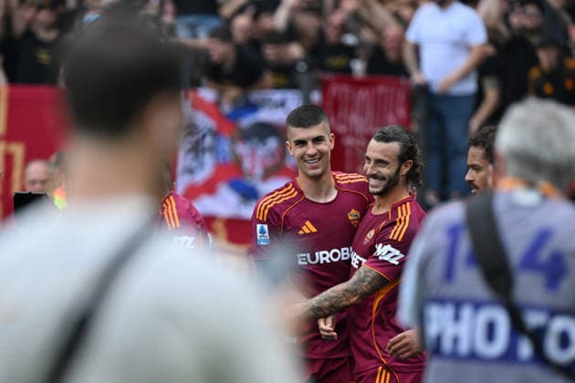 RECORD DATE NOT STATED 17th May 2026, Stadio Olimpico, Rome, Italy; Serie A Football; Roma versus Lazio; Gianluca Mancini of AS Roma celebrates after scoring goal in the 66th minute for 2-0 AllShotLive
