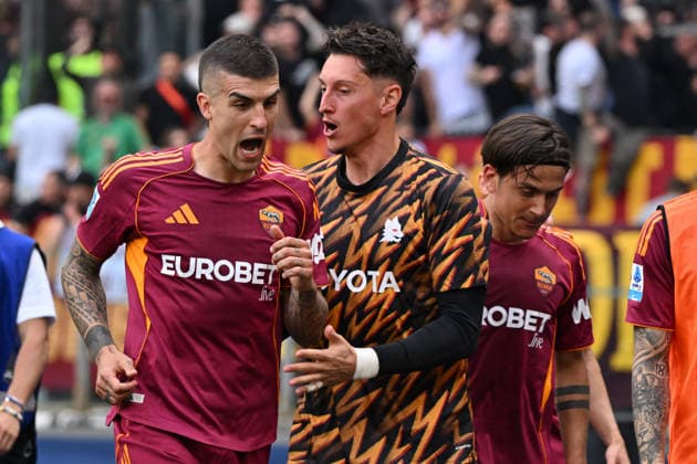 RECORD DATE NOT STATED 17th May 2026, Stadio Olimpico, Rome, Italy; Serie A Football; Roma versus Lazio; Gianluca Mancini of AS Roma celebrates after scoring goal in the 66th minute for 2-0 AllShotLive