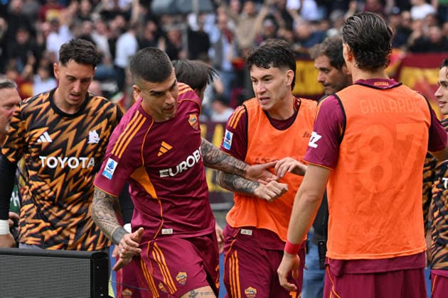 RECORD DATE NOT STATED 17th May 2026, Stadio Olimpico, Rome, Italy; Serie A Football; Roma versus Lazio; Gianluca Mancini of AS Roma celebrates after scoring goal in the 66th minute for 2-0 AllShotLive