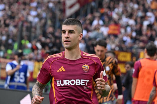 RECORD DATE NOT STATED 17th May 2026, Stadio Olimpico, Rome, Italy; Serie A Football; Roma versus Lazio; Gianluca Mancini of AS Roma celebrates after scoring goal in the 66th minute for 2-0 AllShotLive