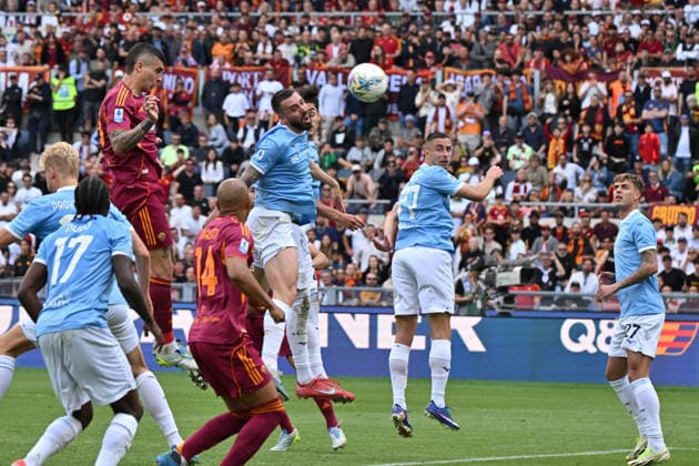 RECORD DATE NOT STATED 17th May 2026, Stadio Olimpico, Rome, Italy; Serie A Football; Roma versus Lazio; Gianluca Mancini of AS Roma shoots and scores the goal for 2-0 in the 66th minute AllShotLive