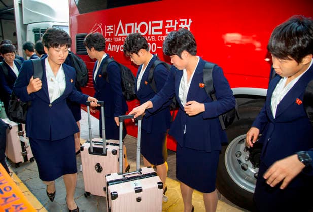 Naegohyang Women s FC, May 17, 2026 : Members of Pyongyang-based Naegohyang Women s FC arrive at a hotel in Suwon, about 30 km south of Seoul, South Korea. Naegohyang s 27 players and 12 members of their staff traveled from Beijing. The North Korean women s football club will take on Suwon FC Women of South Korea in the semifinals of the AFC Women s Champions League at Suwon Stadium in Suwon on Wednesday. The other semifinal match will pit Melbourne City FC against Nippon TV Tokyo Verdy Beleza on Wednesday at Suwon Stadium. The final is scheduled on Saturday at Suwon Stadium. The Women s Champions League is Asia s top women s club competition and offers US$1 million to the champions.  aflo_330804308