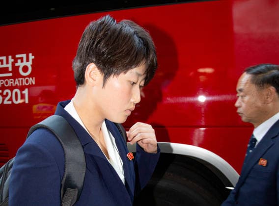 Naegohyang Women s FC, May 17, 2026 : Members of Pyongyang-based Naegohyang Women s FC arrive at a hotel in Suwon, about 30 km south of Seoul, South Korea. Naegohyang s 27 players and 12 members of their staff traveled from Beijing. The North Korean women s football club will take on Suwon FC Women of South Korea in the semifinals of the AFC Women s Champions League at Suwon Stadium in Suwon on Wednesday. The other semifinal match will pit Melbourne City FC against Nippon TV Tokyo Verdy Beleza on Wednesday at Suwon Stadium. The final is scheduled on Saturday at Suwon Stadium. The Women s Champions League is Asia s top women s club competition and offers US$1 million to the champions.  aflo_330804500