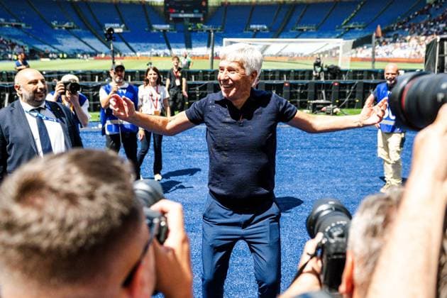 IPA84786118 - Gian Piero Gasperini head coach of AS Roma celebrates during Roma-Lazio, Serie A 2025 2026 at Stadio Olimpico on May 17, 2026 during AS Roma vs SS Lazio, Italian soccer Serie A match in Rome, Italy, May 17 2026  Copyright: xDomenicoxBari IPAxSportx xx 84786118