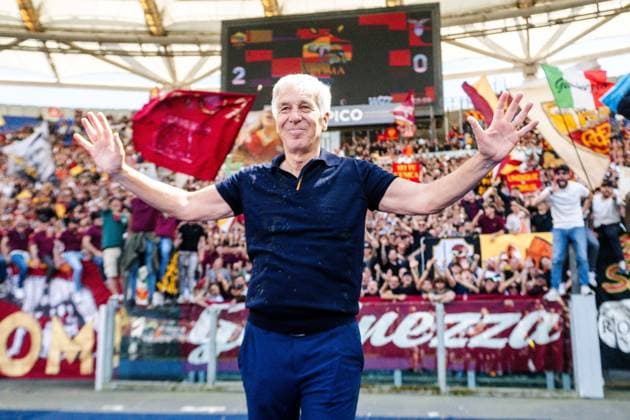 IPA84786149 - Gian Piero Gasperini head coach of AS Roma celebrates during Roma-Lazio, Serie A 2025 2026 at Stadio Olimpico on May 17, 2026 during AS Roma vs SS Lazio, Italian soccer Serie A match in Rome, Italy, May 17 2026  Copyright: xDomenicoxBari IPAxSportx xx 84786149