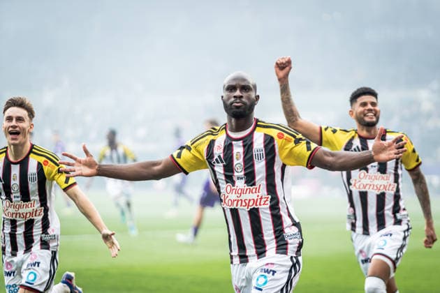 AUSTRIA WIEN - LASK Samuel Adeniran of LASK celebrates a goal during the 32th round of the Admiral Bundesliga football match between Austria Vienna and LASK Linz (Linzer Athletik Klub). Generali Arena, Vienna, Austria, May 17, 2026. Photo by Branislav Racko Copyright: xx _BRR4912