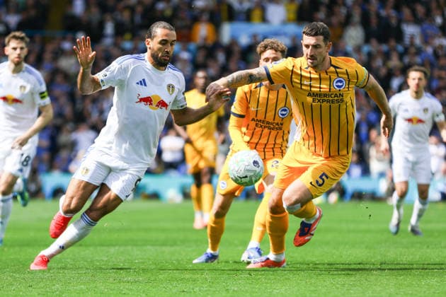 LEEDS, ENGLAND - MAY 17: Lewis Dunk of Brighton & Hove Albion controls the ball during the Premier League match between Leeds United and Brighton & Hove Albion at Elland Road on May 17, 2026 in Leeds, England. Copyright: xSeanxChandlerx xSPPx Sportspressphoto_SPR148687