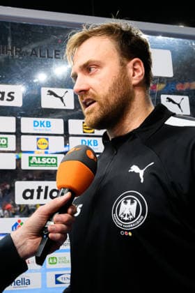 Koeln: Handball Laenderspiel - Deutschland - Daenemark Torhueter Andreas Wolff (Deutschland) im ZDF Interview Koeln Lanxess Arena Deutschland