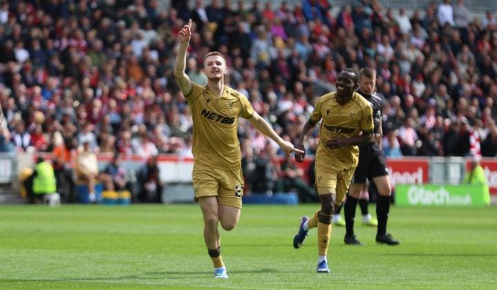 Premier League - Brentford FC v Crystal Palace FC LONDON, ENGLAND, MAY 17: GOAL 2-1. Adam Wharton of Crystal Palace goal celebration after scoring his first goal for Crystal Palace during the Premier League match between Brentford FC v Crystal Palace FC at GTECH Community Stadium, London, England, on May 17. (Photo by Daniel Weir) London GTCH Community Stadium England Copyright: xDanielxWeir SportsxPressxPhotox Sportspressphoto_SPR148735