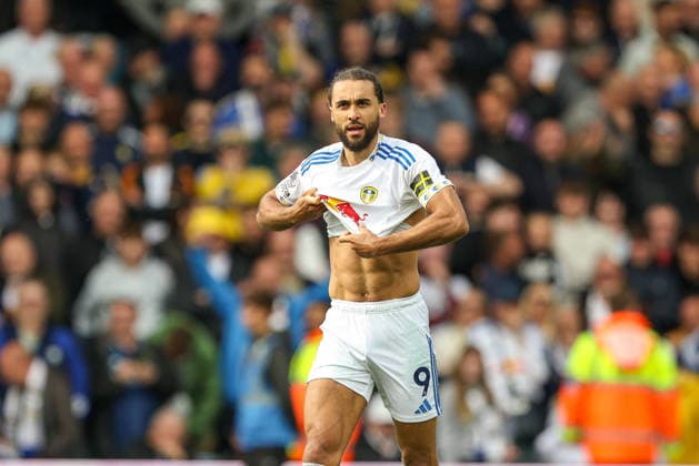 17th May 2026; Elland Road, Leeds, Yorkshire, England; Premier League Football, Leeds United versus Brighton and Hove Albion; Dominic Calvert-Lewin of Leeds United putting his shirt back on after scoring to make it 1-0 in the 90th minute AidanxHunter