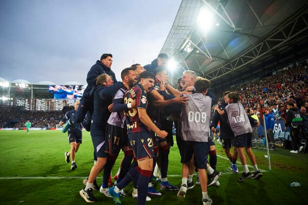Levante players celebrates after scoring his team˜s second goal during the LaLiga EA Sports match between Levante UD and RCD Mallorca at Ciudad de Valencia on May 17, 2026 in Valencia, Spain. (Photo by Maria Jose Segovia DeFodi Images) -