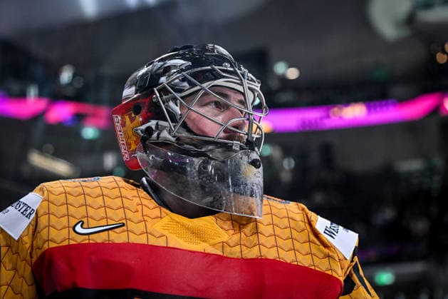 ZURICH, SWITZERLAND - MAY 17: goalkeeper Philipp Grubauer of Germany focus during the 2026 IIHF Ice hockey, Eishockey World Championship, WM, Weltmeisterschaft Switzerland game between Germany and Latvia at Swiss Life Arena on May 17, 2026 in Zurich, Zurich. Zurich Swiss Life Arena Zurich Switzerland Copyright: xJustPictures.ch AndreaxBrancax jp-en-EuSpIm-JP7_ANB_Ger_Lat_17052026_7793