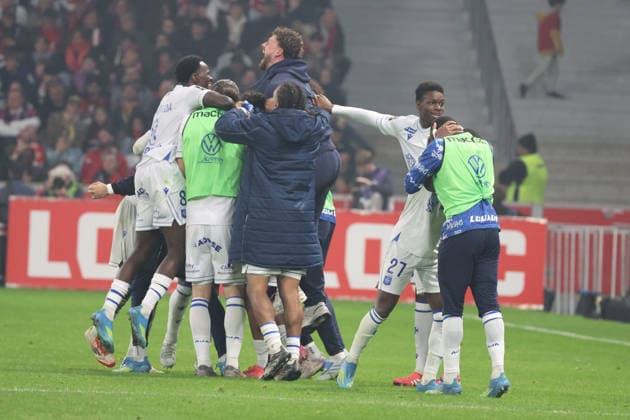 FOOTBALL : LOSC Lille vs Auxerre - Ligue 1 J34 - 17 05 2026 Joie des joueurs de l AJ Auxerre apres le deuxieme but lors du match LOSC Lille vs Auxerre, Ligue 1 J34, Decathlon Arena stade Pierre Mauroy, le 17 mai 2026 - photo Laurent Sanson PsnewZ  Copyright: xLaurentxSANSONx xPsnewZx