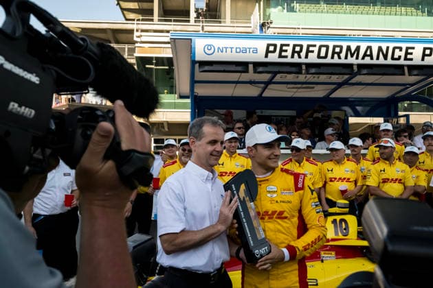 May 17, 2026, Speedway, Indiana, USA: NTT IndyCar, Indy Car, IRL, USA SERIES driver, {persons}, wins the pole award for the Indianapolis 500 at Indianapolis Motor Speedway in SPEEDWAY, Indiana, USA. NTT INDYCAR SERIES: May 17, 2026: Indianapolis 500: {Persons} 2  - ZUMAa161 20260517_aaa_a161_023 Copyright: xDavidxRxDahlxGrindstonexMediaxGrx