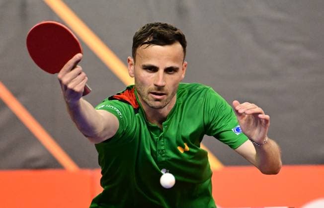 Tiago Apolonia from Portugal at WTT Feeder Lagos in Portugal. Tiago Apolonia from Portugal competes in the WTT Feeder in Lagos, Portugal, on May 17, 2026. Lagos, Portugal Pavilhao Municipal Lagos Portugal