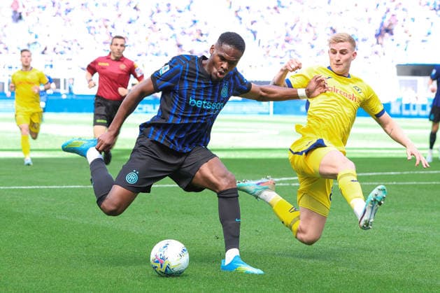 FC Inter vs Hellas Verona, Lega Calcio Serie A EniLive 2025 2026 day 37 at San Siro Stadium Italy, Milan, 2026 05 17: Ange-Yoan Bonny (FC Inter) attacks the penalty area in the first half during soccer game FC Inter vs Hellas Verona, Serie A Enilive 2025-2026 day 37 at San Siro Stadium Italy, Milan, 2026 05 17: FC Inter vs Hellas Verona, Serie A EniLive 2025 2026 day 37 at San Siro Stadium. Milan Italy Copyright: FabrizioxAndreaxBertani