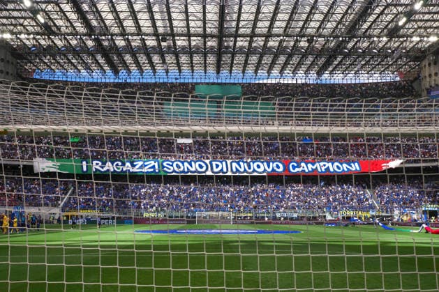 FC Inter vs Hellas Verona, Lega Calcio Serie A EniLive 2025 2026 day 37 at San Siro Stadium Italy, Milan, 2026 05 17: fans of FC Inter show a big banner in the stands: the boys are still the champion during soccer game FC Inter vs Hellas Verona, Serie A Enilive 2025-2026 day 37 at San Siro Stadium Italy, Milan, 2026 05 17: FC Inter vs Hellas Verona, Serie A EniLive 2025 2026 day 37 at San Siro Stadium. Milan Italy Copyright: FabrizioxAndreaxBertani