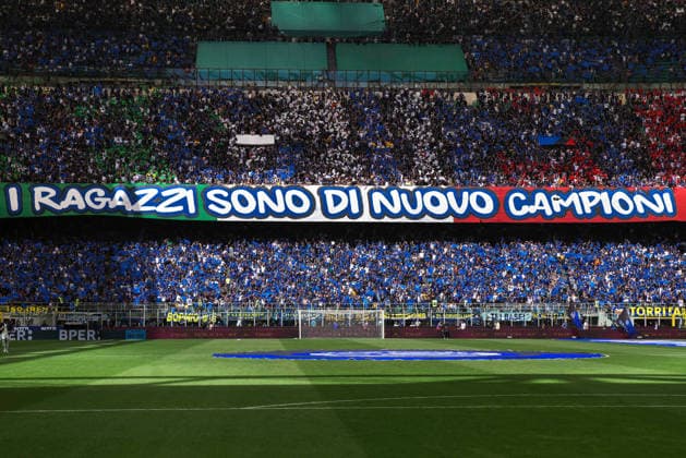 FC Inter vs Hellas Verona, Lega Calcio Serie A EniLive 2025 2026 day 37 at San Siro Stadium Italy, Milan, 2026 05 17: fans of FC Inter show a big banner in the stands: the boys are still the champion during soccer game FC Inter vs Hellas Verona, Serie A Enilive 2025-2026 day 37 at San Siro Stadium Italy, Milan, 2026 05 17: FC Inter vs Hellas Verona, Serie A EniLive 2025 2026 day 37 at San Siro Stadium. Milan Italy Copyright: FabrizioxAndreaxBertani
