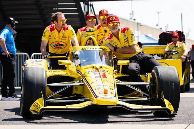 May 17, 2026, Speedway, Indiana, USA: Crew members for SCOTT MCLAUGHLIN, driver of the No. 3 Chevrolet for Team Penske, wheel the car through Gasoline Alley during qualifying for the 110th Indianapolis 500 at Indianapolis Motor Speedway. IndyCar, Indy Car, IRL, USA 2026: Indy 500 Qualifying  - ZUMAw173 20260517_zsp_w173_047 Copyright: xLukexWelshx