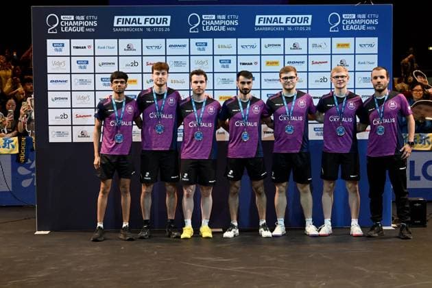 TT CL Hylo Final 4 Finale 1. FC Saarbrücken TT - Alliance Nimes - Montpellier am 17.05.2026 in der Saarlandhalle in Saarbrücken Die Mannschaft von Alliance Nimes - Montpellier bei der Siegerehrung
