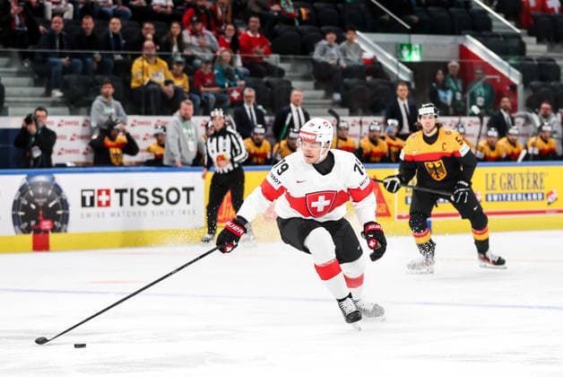 Ice hockey, Eishockey - IIHF WC 2026 ZURICH,SWITZERLAND,18.MAY.26 - ICE HOCKEY - IIHF Ice Hockey World Championship, WM, Weltmeisterschaft 2026, group stage, Germany vs Switzerland. Image shows Calvin Thurkauf (SUI).  GEPAxpictures xMaticxKlansek