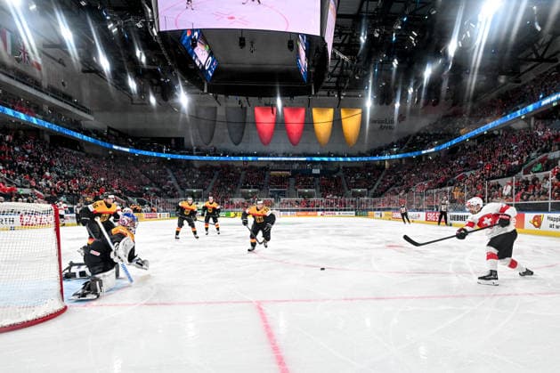 ZURICH, SWITZERLAND - MAY 18: Denis Malgin of Switzerland R) scores a goal against goalkeeper Jonas Stettmer of Germany L) during the 2026 IIHF Ice hockey, Eishockey World Championship, WM, Weltmeisterschaft Switzerland game between Germany and Switzerland at Swiss Life Arena on May 18, 2026 in Zurich, Zurich. Zurich Swiss Life Arena Zurich Switzerland Copyright: xJustPictures.ch AndreaxBrancax jp-en-EuSpIm-JP7_ANB_Ger_Sui_18052026_5326