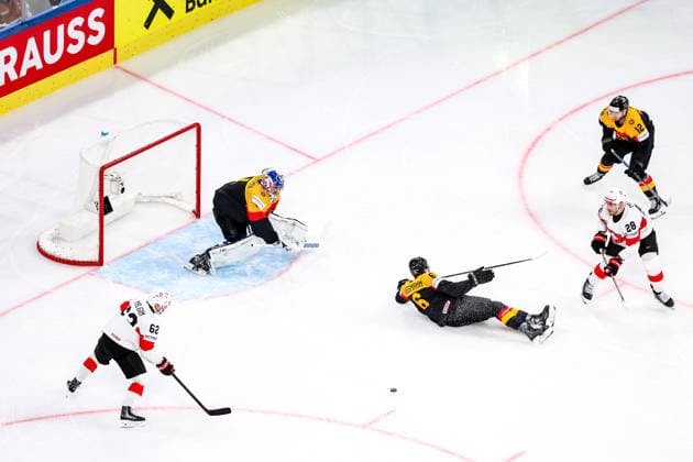 Ice hockey, Eishockey - IIHF WC 2026 ZURICH,SWITZERLAND,18.MAY.26 - ICE HOCKEY - IIHF Ice Hockey World Championship, WM, Weltmeisterschaft 2026, group stage, Germany vs Switzerland. Image shows Denis Malgin (SUI), Jonas Stettmer (GER), Kai Wissmann (GER), Timo Meier (SUI) and Eric Mik (GER).  GEPAxpictures xMaticxKlansek