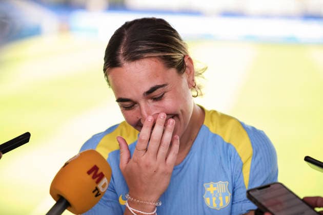 May 19, 2026, Sant Joan Despi, Barcelona, SPAIN: Catalina Thomas Coll Lluch speaks to the media during the training day of FC Barcelona, Barca ahead UEFA Women Champions League 2025 26, Final football match against OL Lyonnes at Ciutat Esportiva Joan Gamper on May 19, 2026 in Sant Joan Despi, Barcelona, Spain. Sant Joan Despi SPAIN - ZUMAa181 20260519_zaa_a181_033 Copyright: xJavierxBorregox